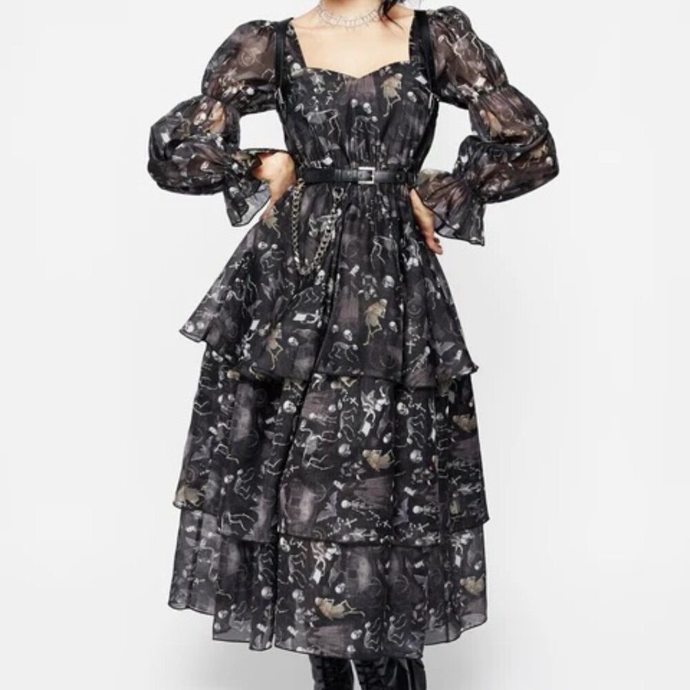 Melancholia Virago Puff Sleeve Layered Organza Midaxi Dress